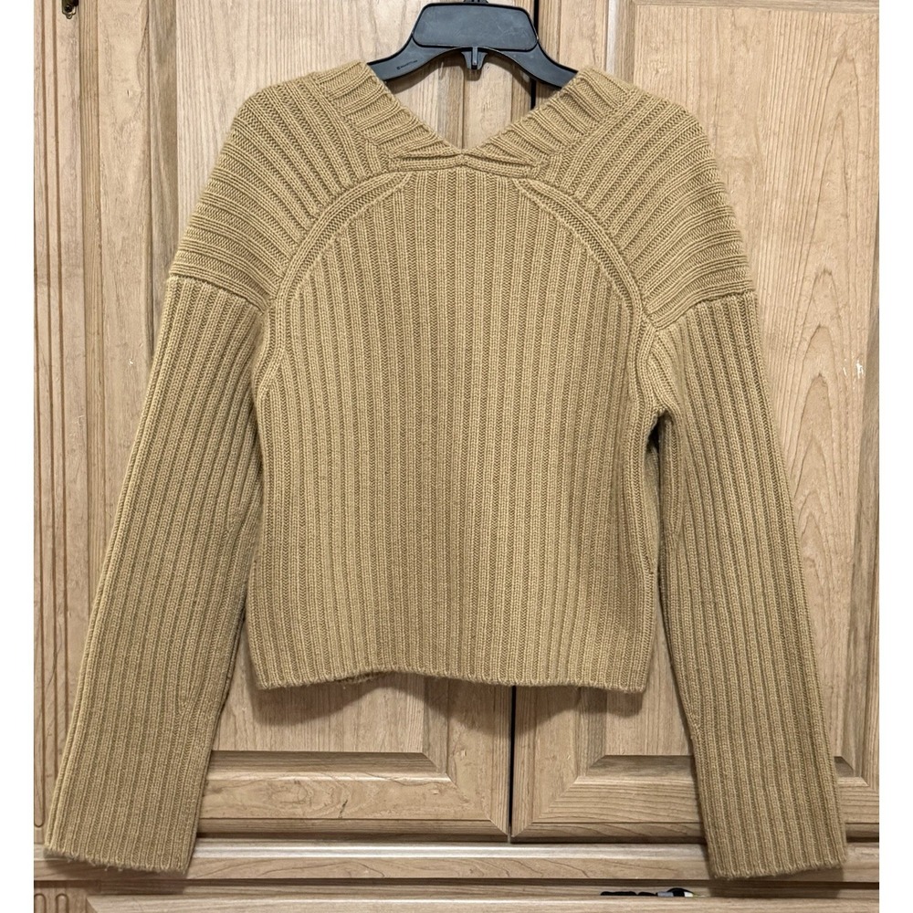 Vince Wool Cashmere Ribbed Cropped Cardigan Camel Tan Size Large Button Front - Picture 4 of 7